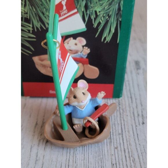 Hallmark 1990 Mouse boat ornament Xmas vintage - Picture 2 of 5